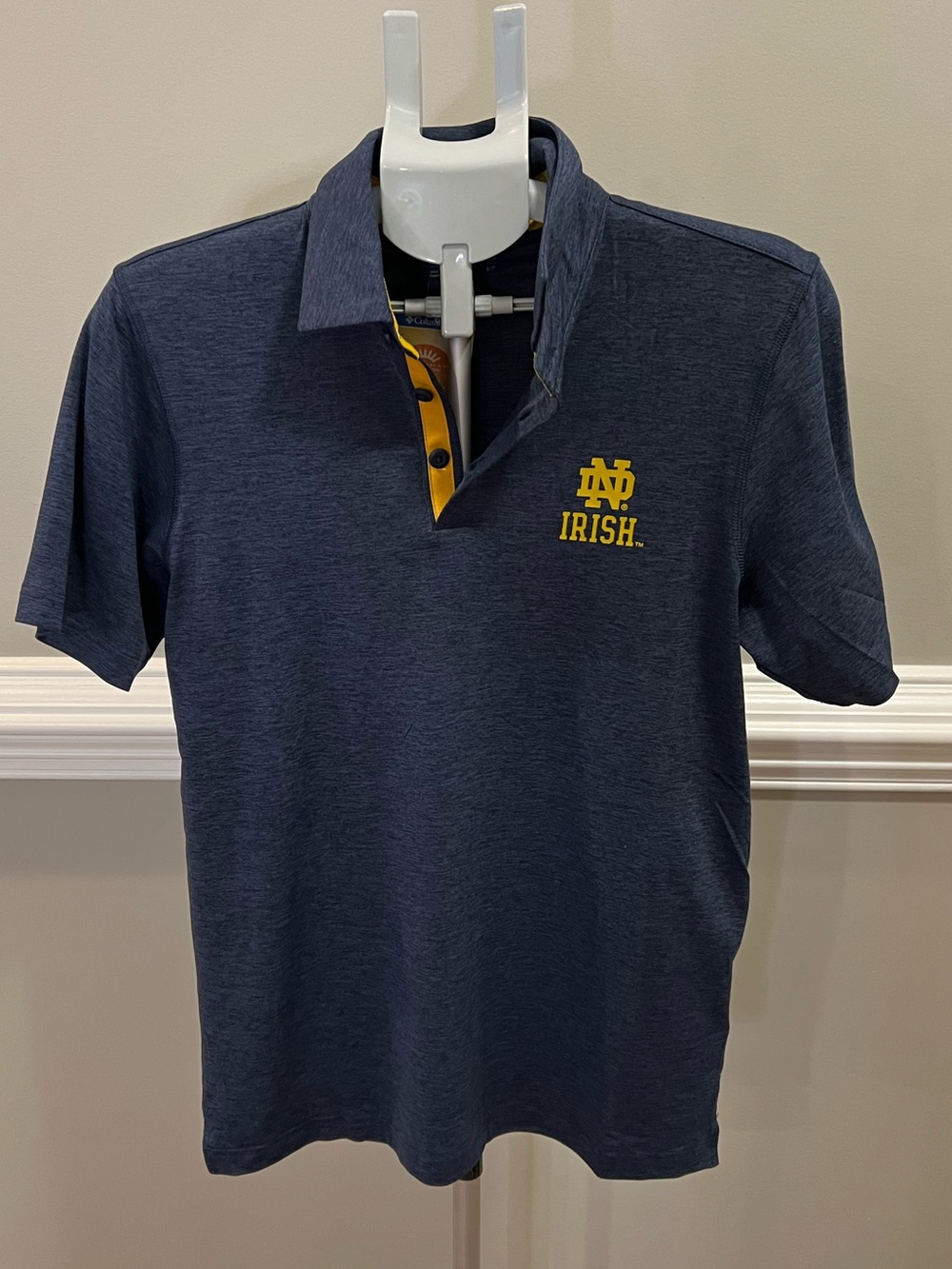 Columbia Navy Polo with Yellow Notre Dame Irish Logo